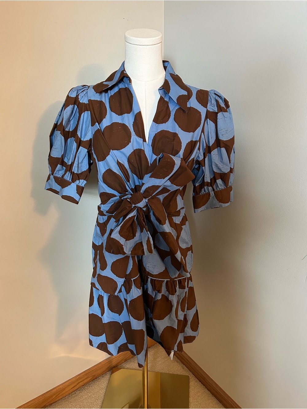 FARM Rio Blue and Brown Polka Dot Tie-Front Mini Dress - Picture 5 of 8